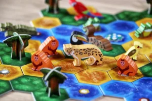 Meeples del juego Vida en el Amazonas. Los juegos de mesa más cuquis y bonitos. 