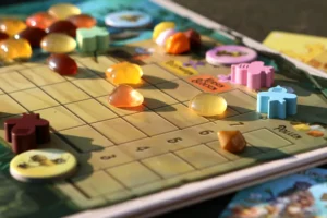 Piezas de miel y meeples de Honey Buzz