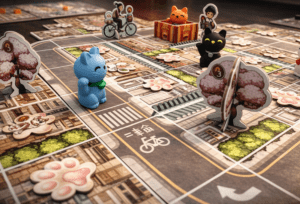 Componentes y tablero de Kyoto no neko. Los juegos de mesa más cuquis y bonitos