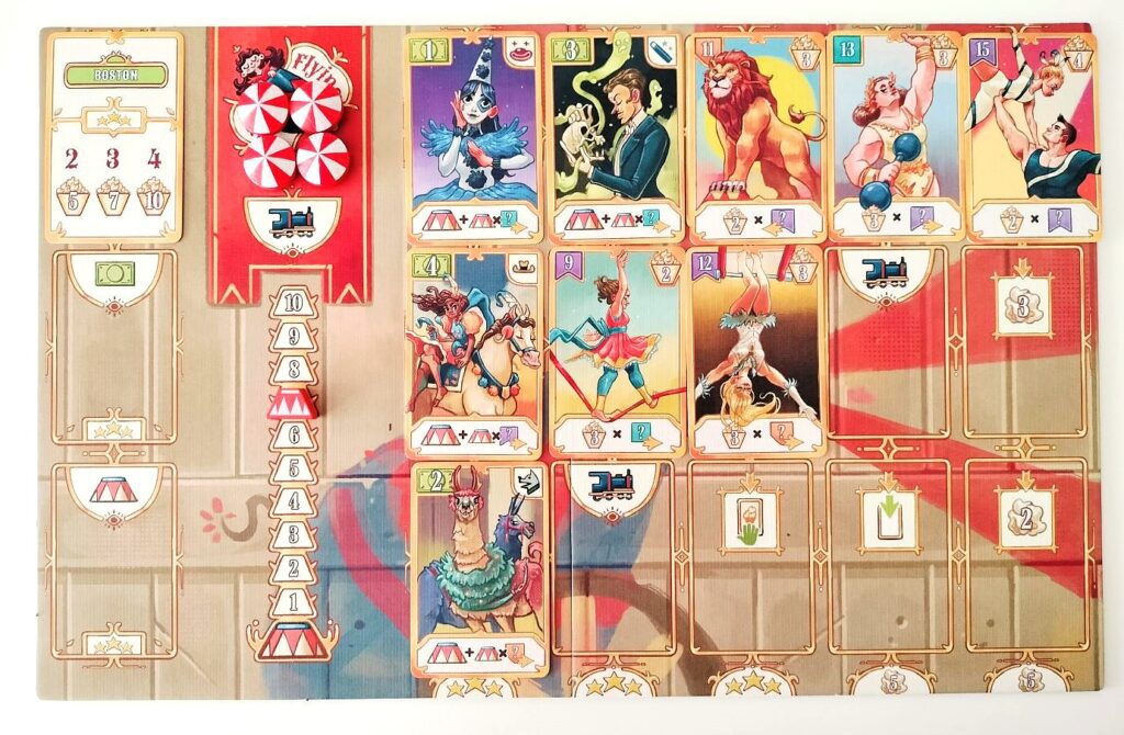 Tablero de circo con artistas