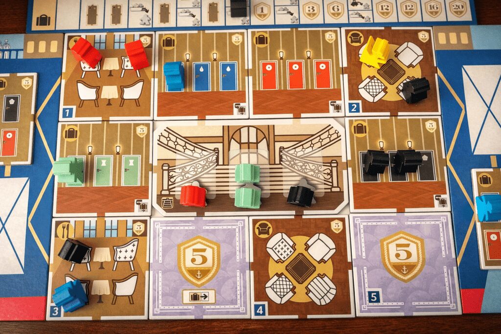 Tablero con Salas llenas ya volteadas en ¡Todos a bordo! juego de mesa