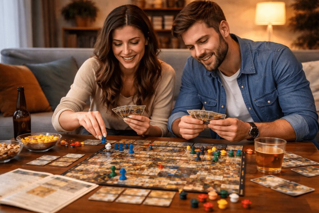 Jugando a un juego de mesa aprendiendo las reglas