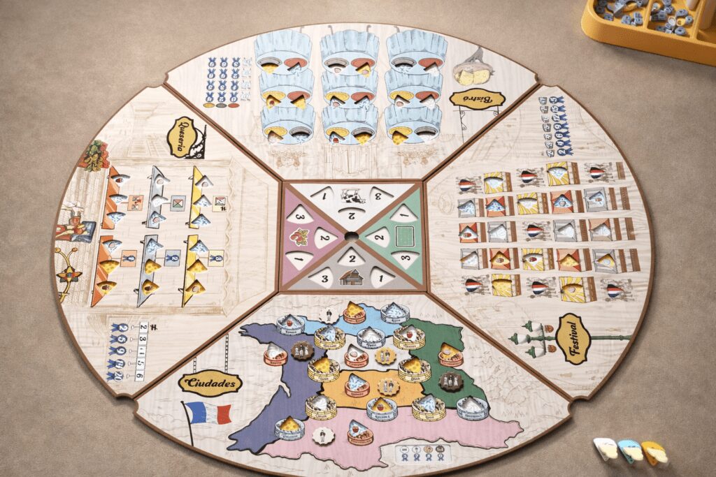 Preparación del tablero principal de Fromage juego de mesa